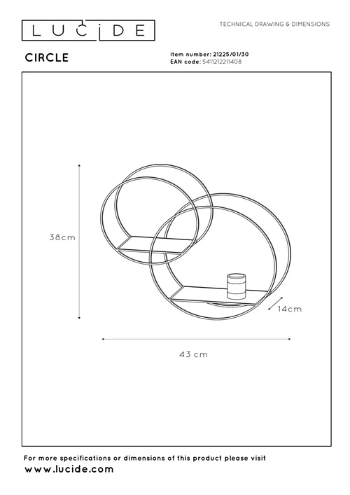 Lucide CIRCLE - Wandlamp - 1xE27 - Zwart - technisch